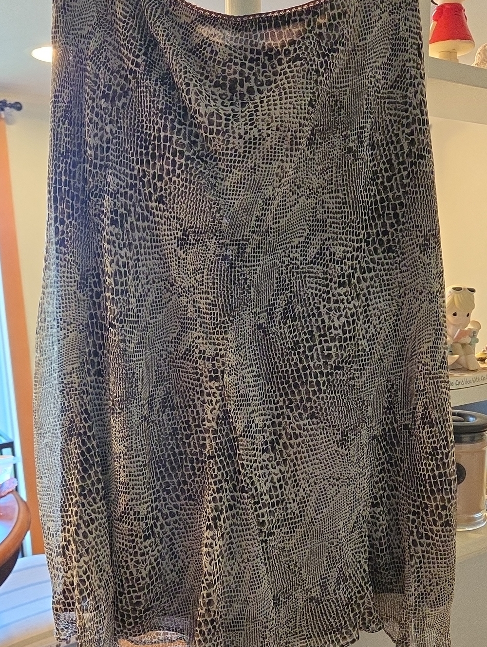 Alfani Neutral Beige and Black Animal-Print A-Line Skirt